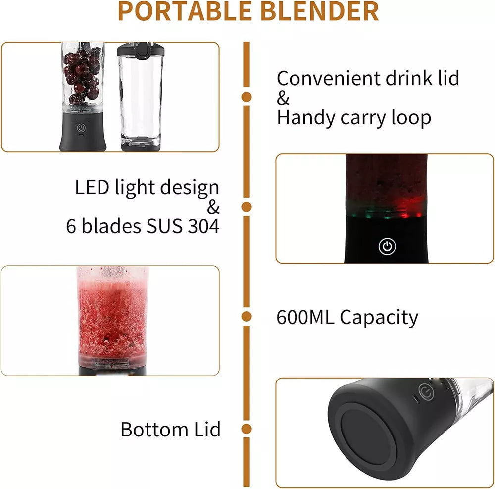 600ml Portable Personal Smoothie Mixer，Usb Rechargeable Mini Blender Juicer Cup