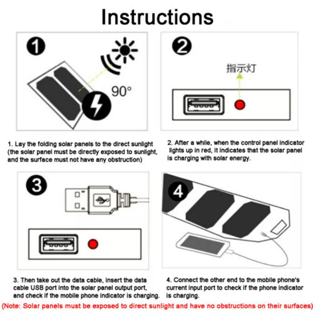 Portable Solar Power Bank Mobile Phone Charger Panel Waterproof Outdoor Camping