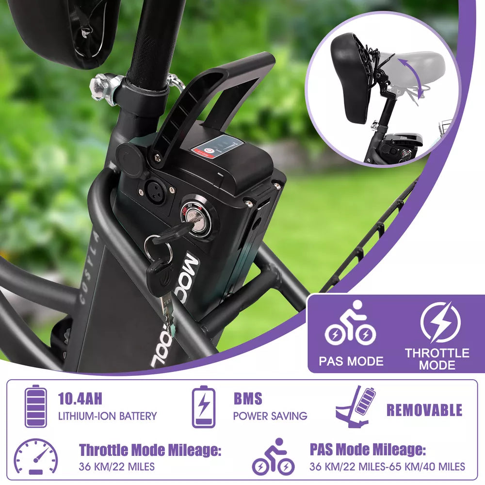 Electric Tricycle Adult Electric Bicycles, 350W 36V Trike 24/26 inch 7 Speeds