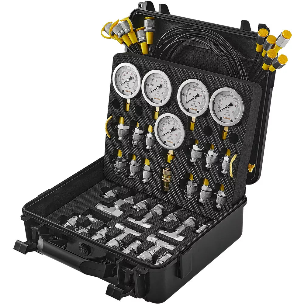 VEVOR Hydraulic Pressure Test Kit 5 Gauges 13 Couplings 14 Tee Connectors 5 Hose