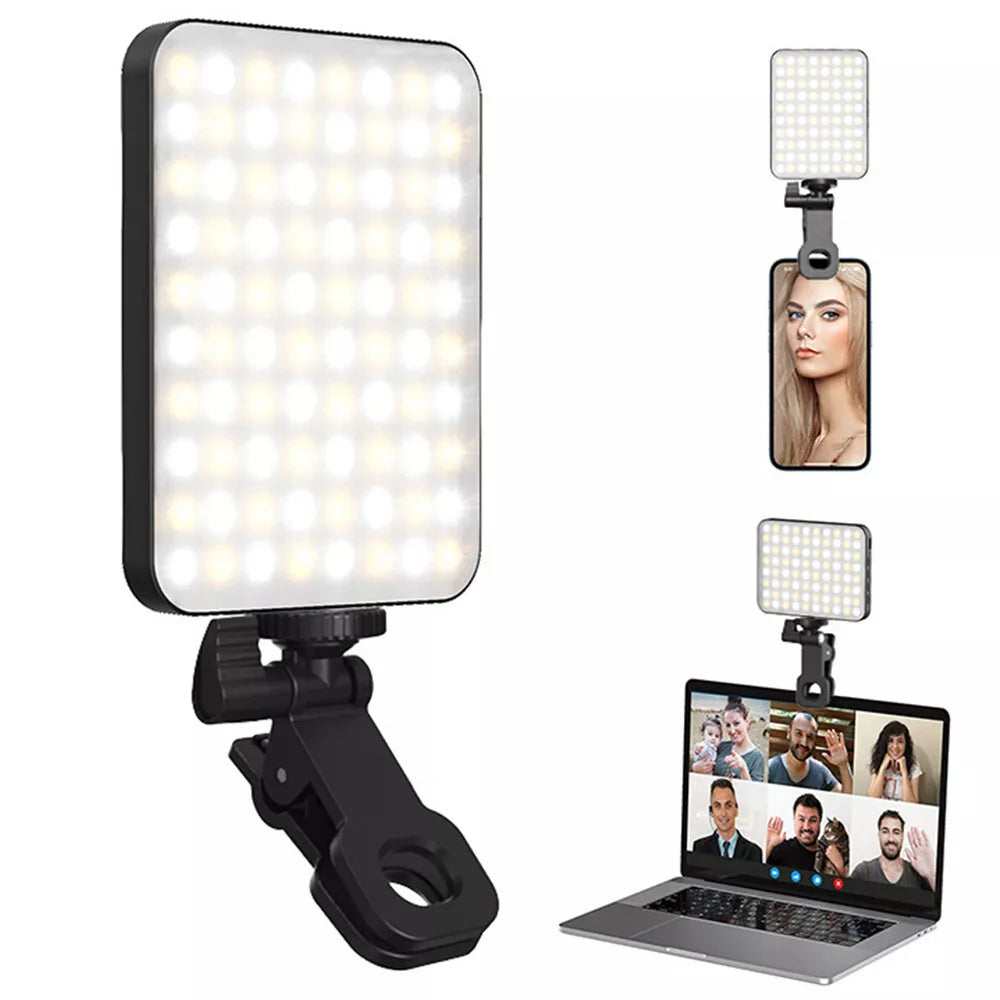 Selfie Light with Front Back Phone Clip High Power 80 LED 2000mAh Rechargeable