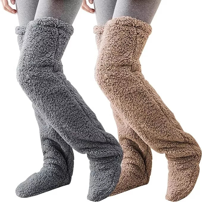 High Fuzzy Socks Over Knee Winter Leg Warmers Plush Slipper Sleeping Cozy Socks