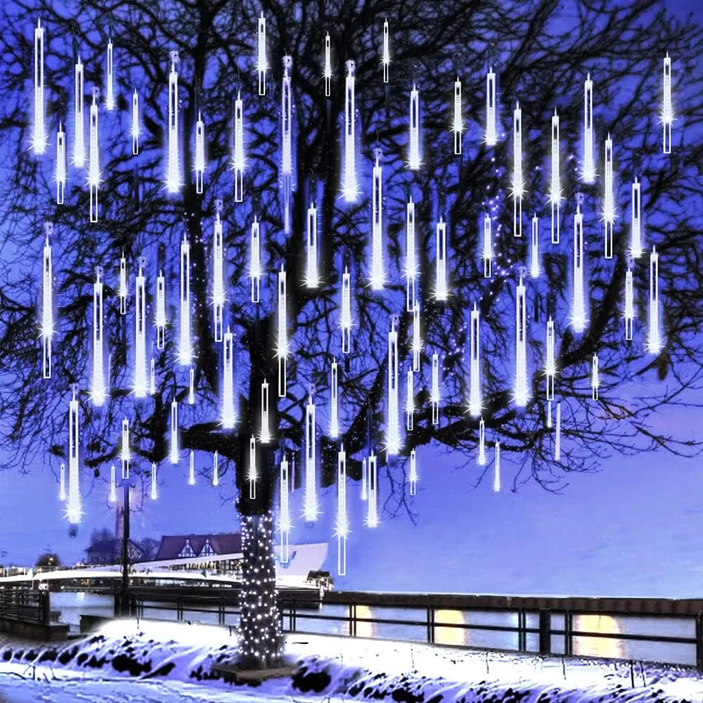 144 LED Meteor Shower Christmas Lights - Outdoor Holiday Decoration - UL Plug -