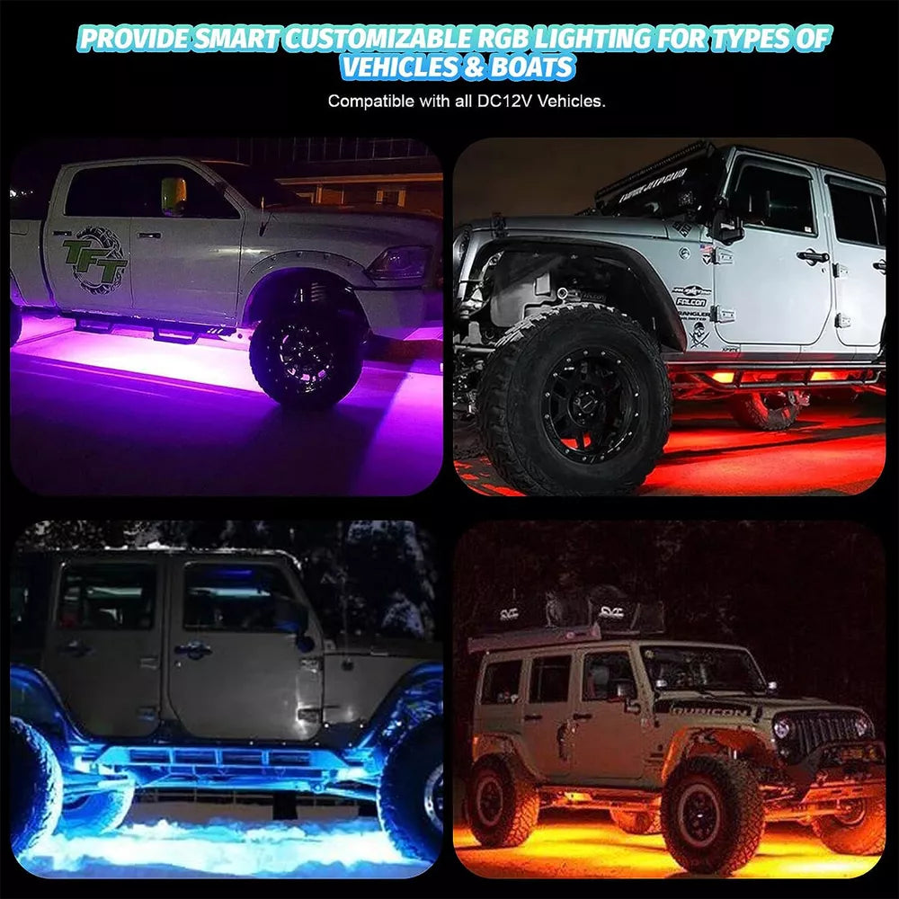 12 Pod RGB LED Rock Light Underbody Trail Rig Glow Lamp Offroad SUV Pickup Truck