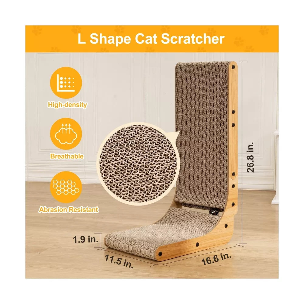 L Shape Cat Scratcher, 26.8 Inch Cat Scratchers for Indoor Cats, Protecting F...