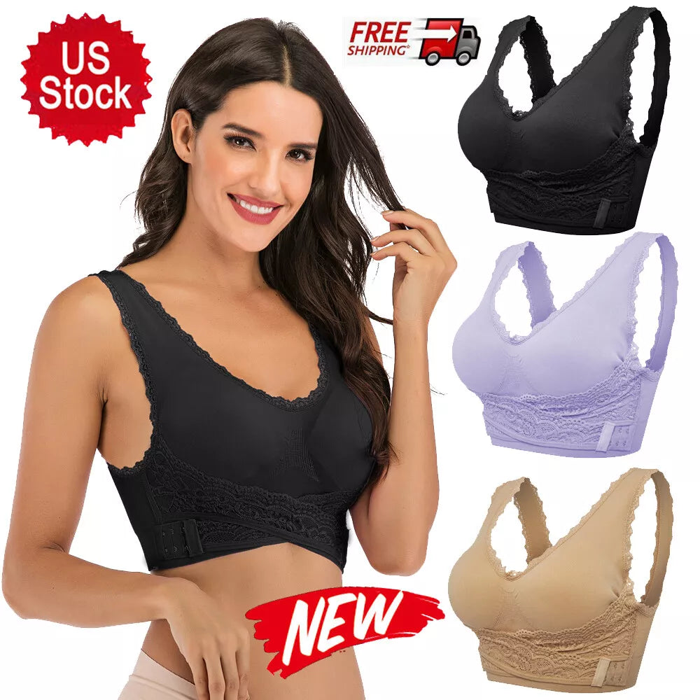 Women Cross Front Side Buckle Lace Sports Bras Tops Removable Yoga Underwear USA