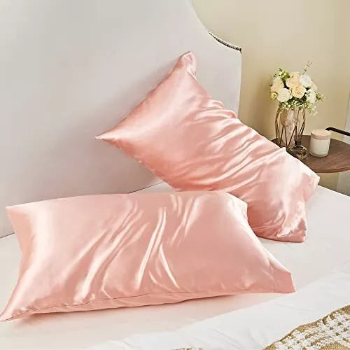 King Size Satin Pillowcase Set of 2 Coral Silky Pillow Cases for Hair and Skin