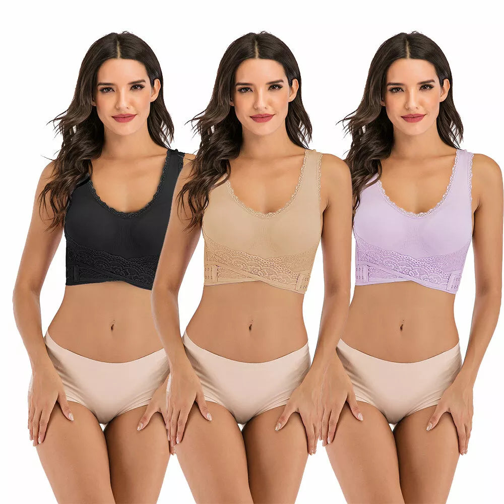 Women Cross Front Side Buckle Lace Sports Bras Tops Removable Yoga Underwear USA