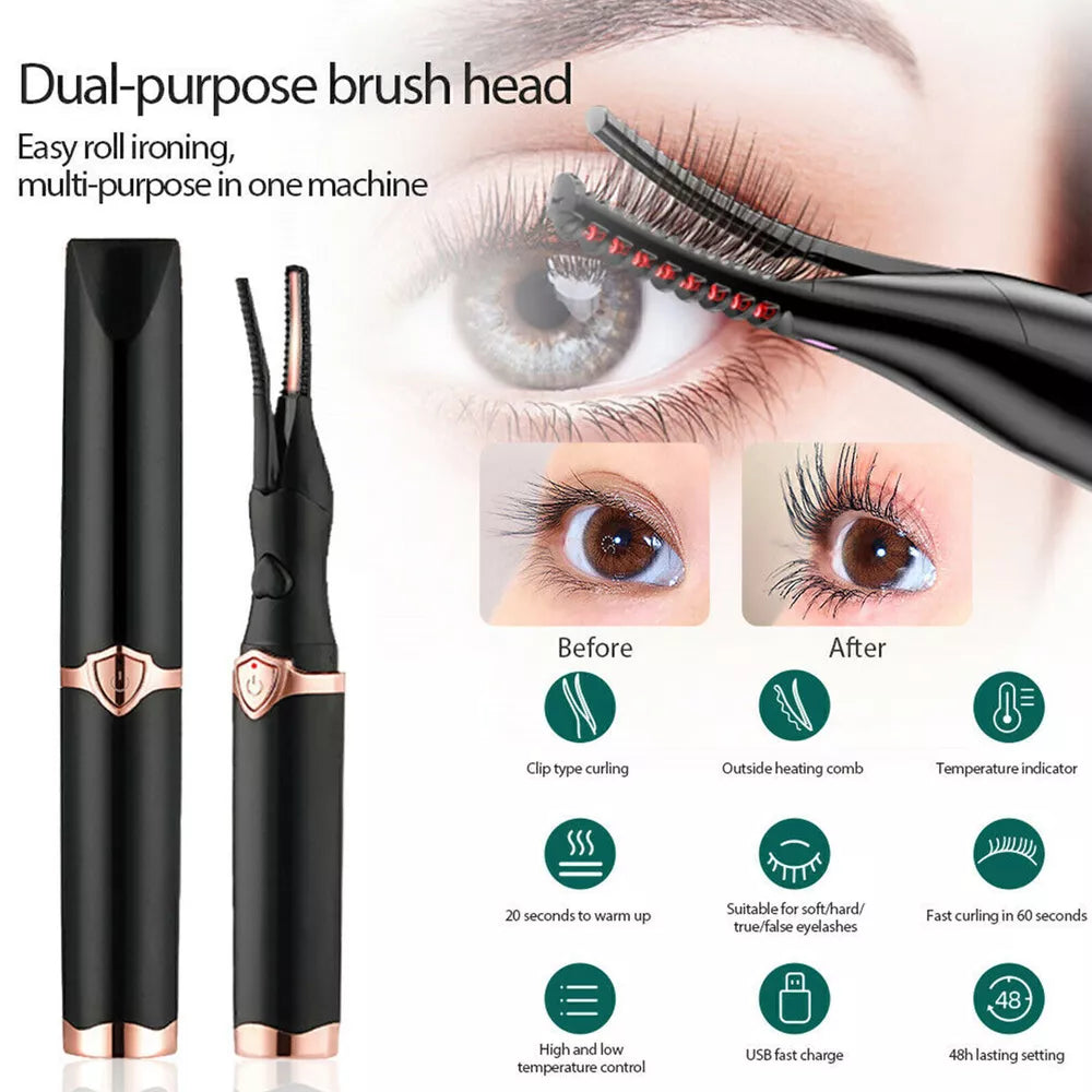 Electric Heated Eyelash Curler USB Rechargeable Makeup Curling Tool Long Lasting