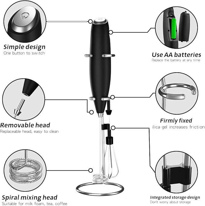 Toppar Electric Milk Frother Handheld With Stainless Steel Stand- Dual Whisk