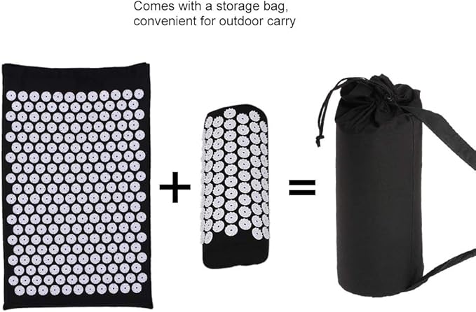 NOB Hemingweigh Acupressure Mat and Pillow Set Pain Relief with Tote Bag Black