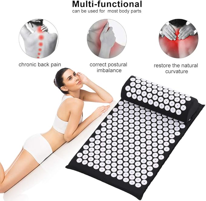 NOB Hemingweigh Acupressure Mat and Pillow Set Pain Relief with Tote Bag Black