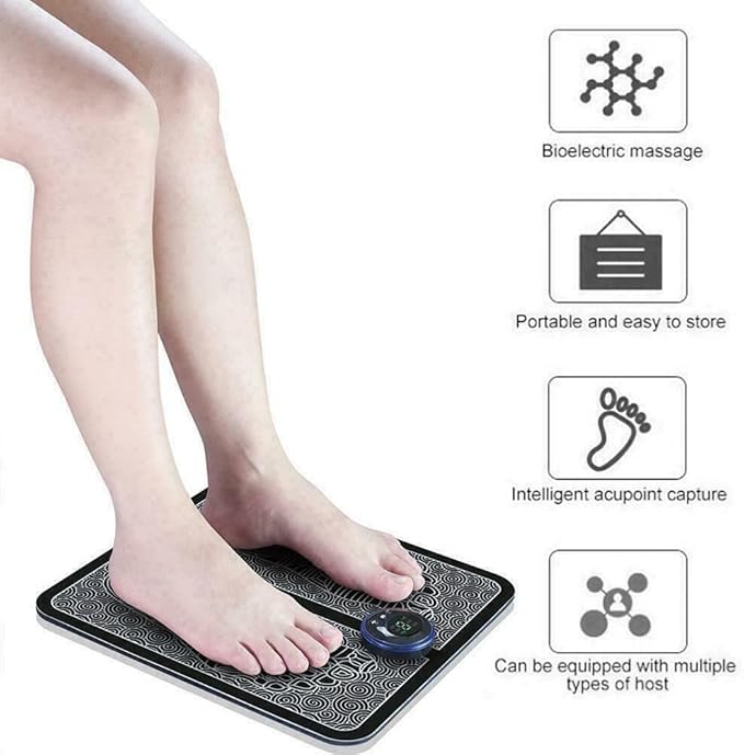 New Black, Rechargeable EMS Foot Massage Pad with Electric Stimulator for Leg