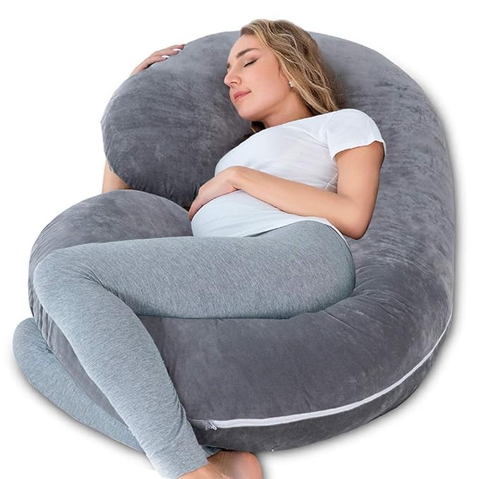 PREGNANCY PILLOW Maternity Body for Sleeping C Shaped Grey Velvet INSEN