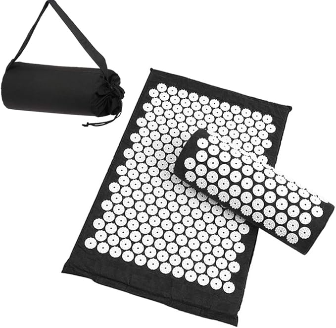 NOB Hemingweigh Acupressure Mat and Pillow Set Pain Relief with Tote Bag Black