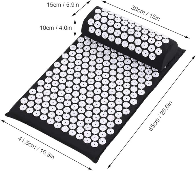 NOB Hemingweigh Acupressure Mat and Pillow Set Pain Relief with Tote Bag Black