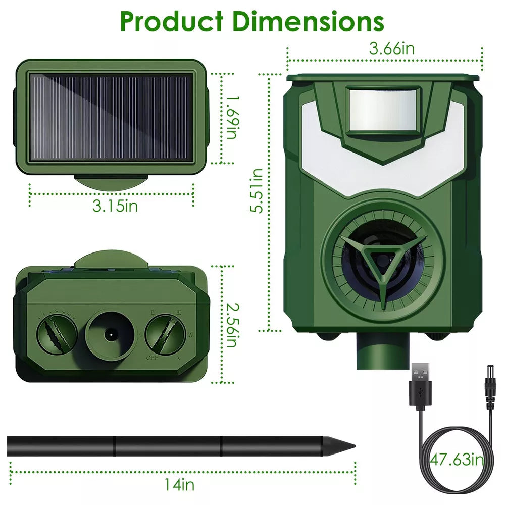 Upgraded Solar Animal Repeller Ultrasonic Deer Repellent w/ Motion Sensor Light