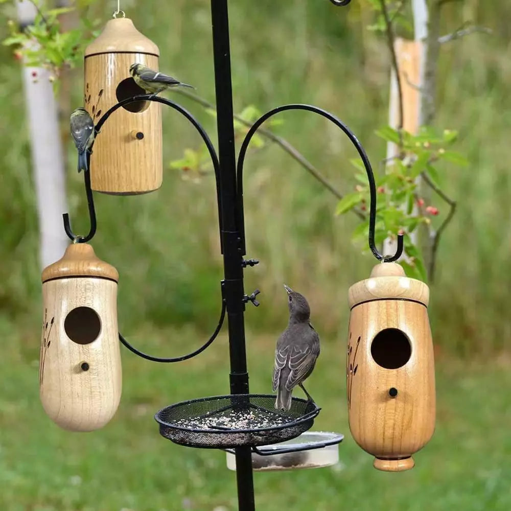 Wooden Hummingbird House Hand Hanging Hummingbird Attract Swing Nest Yard Decor