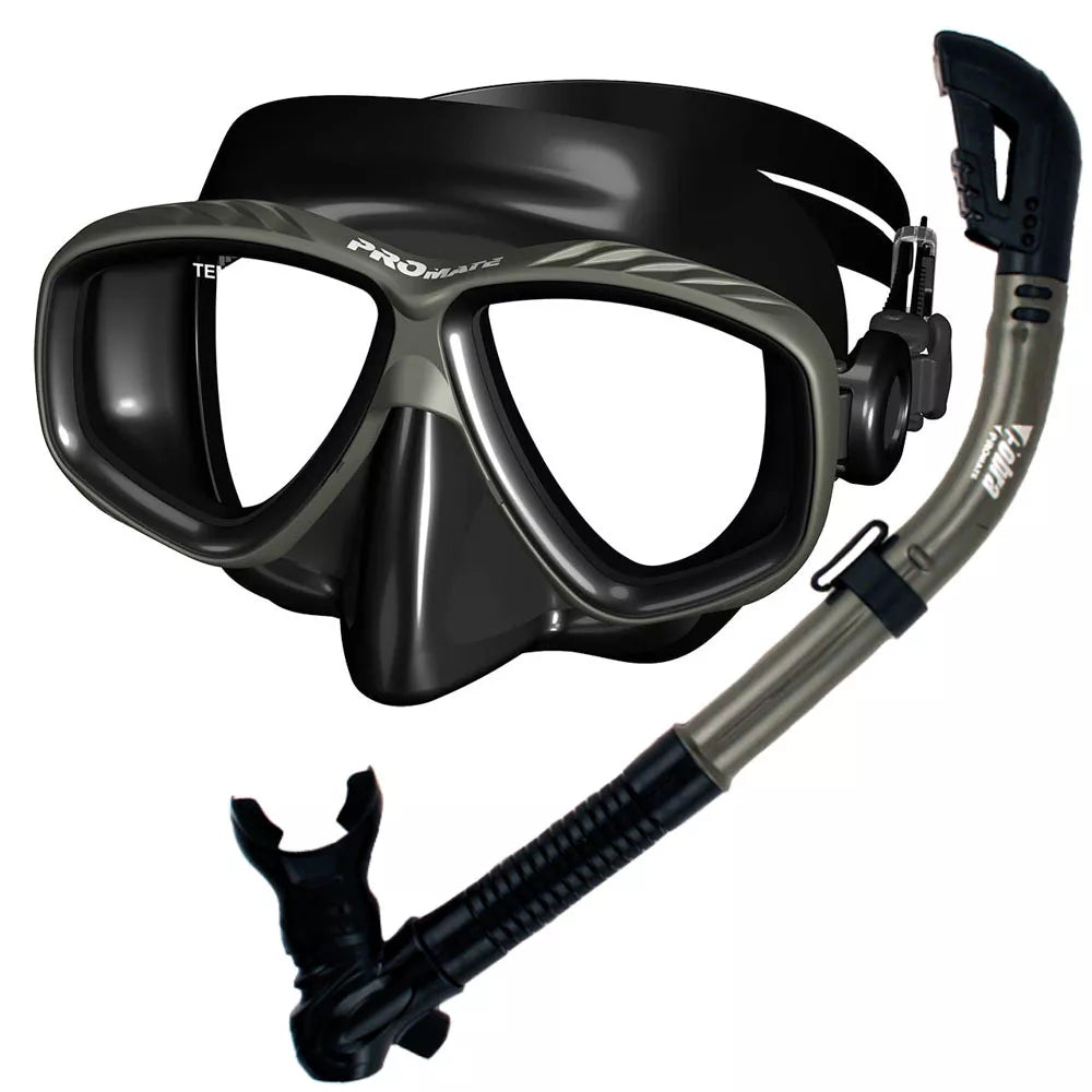 Promate ProSlender Purge Mask Dry Snorkel for Scuba Diving Snorkeling Gear Set