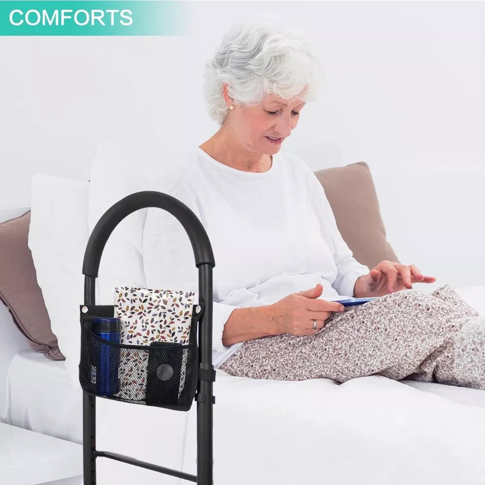 Bed Safety Grab Rail w/Safety Strap, Legs & Storage Pocket Adjustable Height