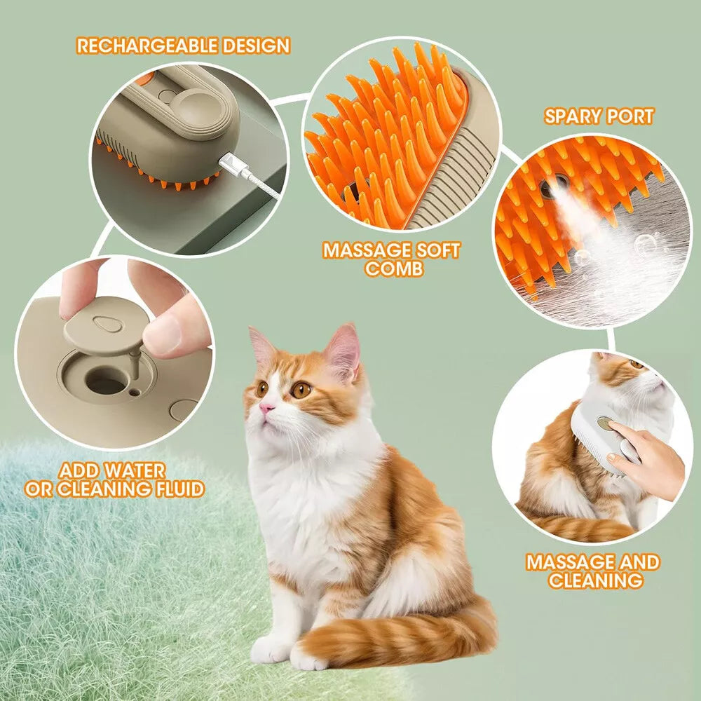 Pet Grooming Brush Cat Dog Hair Cleaning Massage Comb w/ Water Liquid Inlet