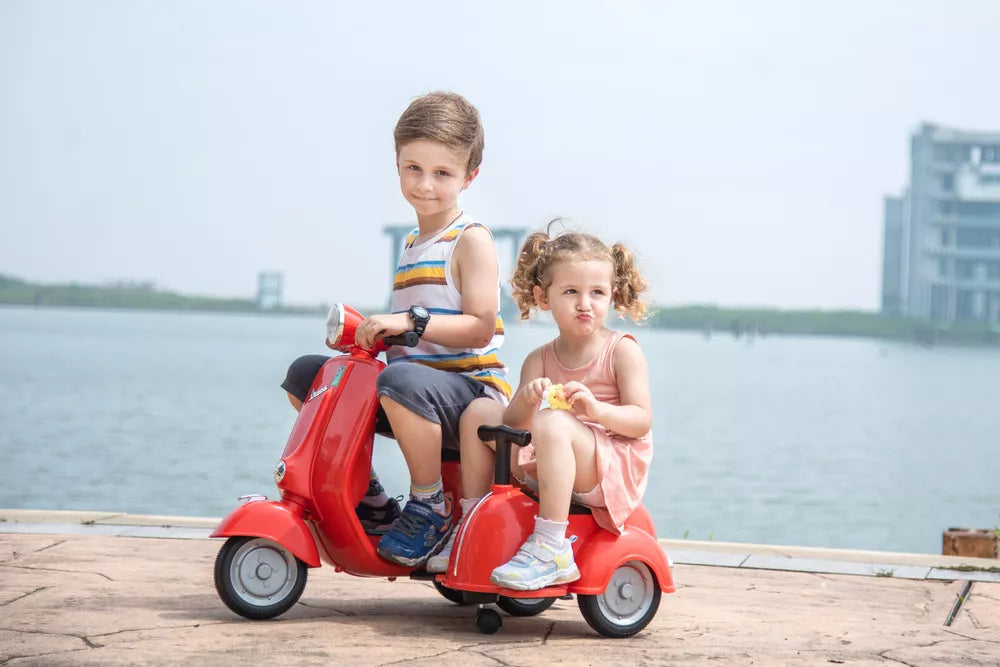 6V Vespa Children Ride On Electric Scooter Motorcycle w Side Car for kids,in USA