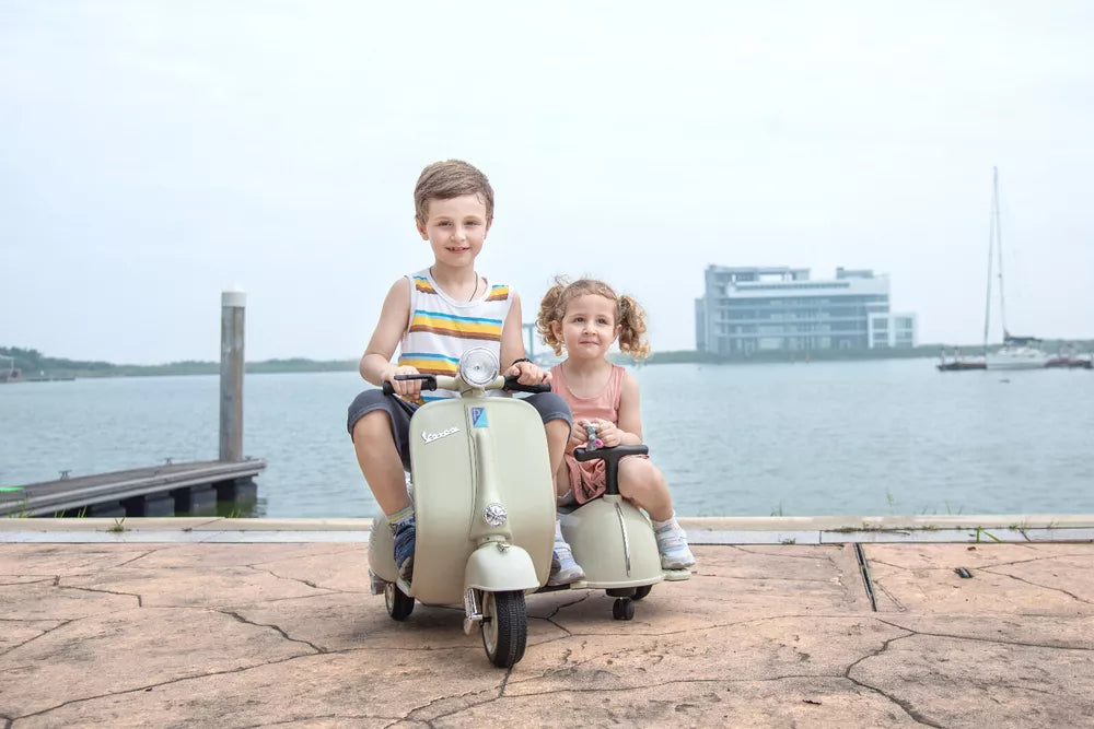 6V Vespa Children Ride On Electric Scooter Motorcycle w Side Car for kids,in USA