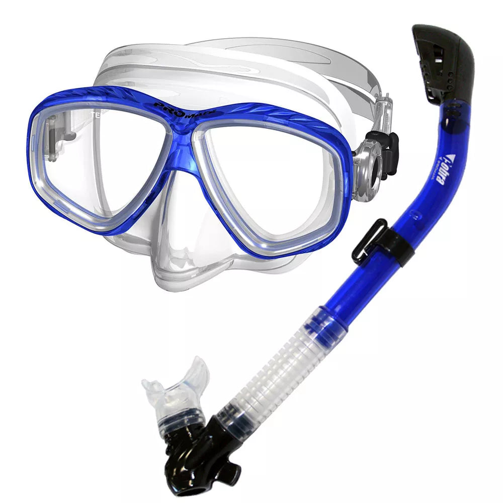 Promate ProSlender Purge Mask Dry Snorkel for Scuba Diving Snorkeling Gear Set