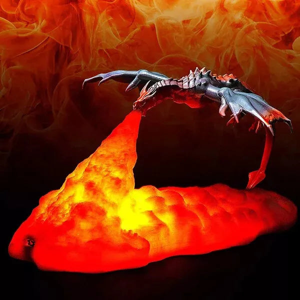 Rechargeable 3d Printed Fire Breathing Dragon Shape Night Light Lamp Bedroom