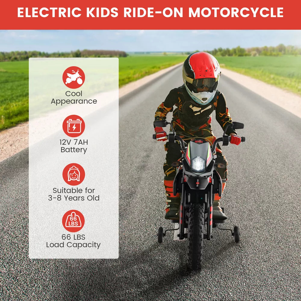 12V Licensed Aprilia Kids Ride On Motorcycle Electric Dirt Bike w/ Light & Music