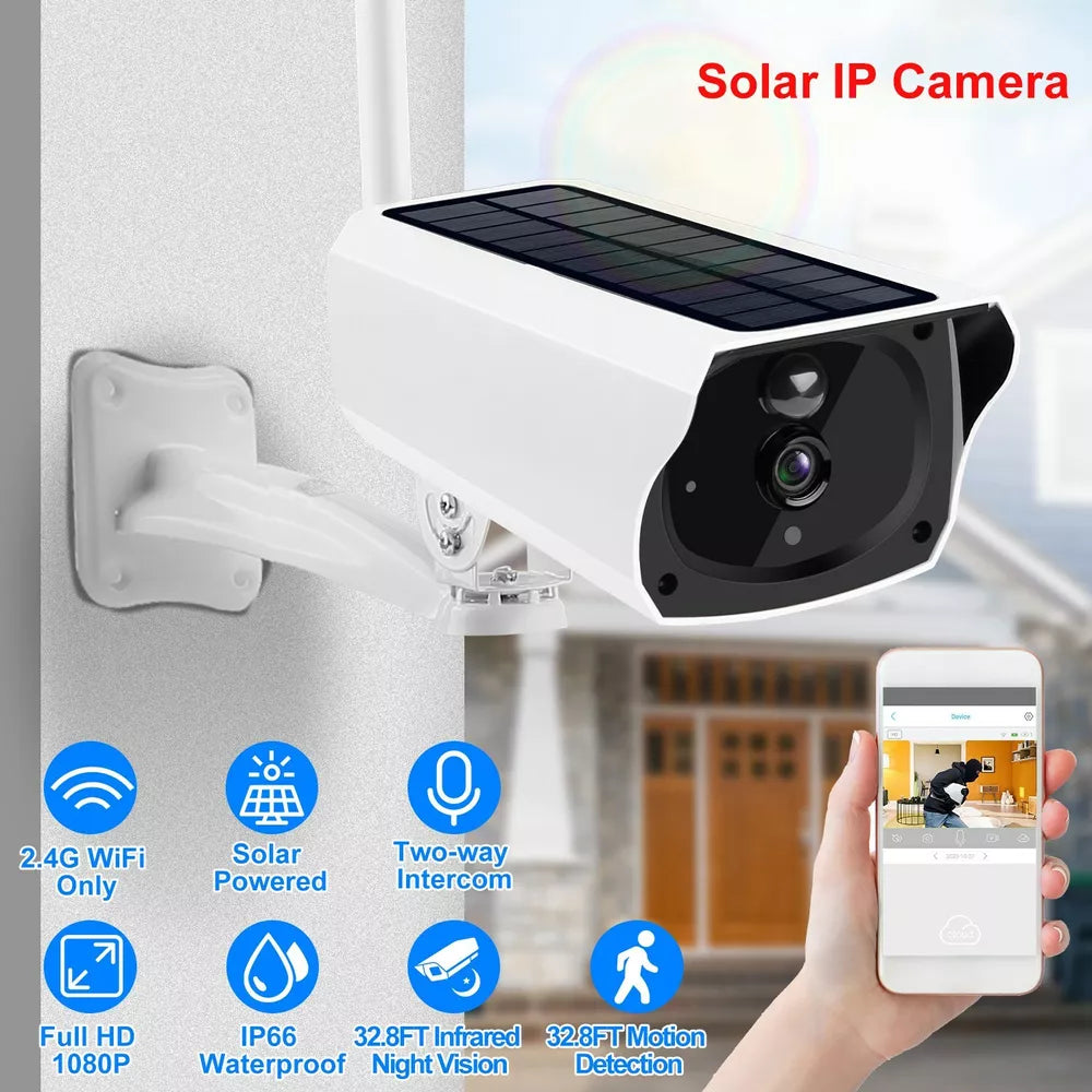 1080P HD Outdoor Solar Powered Wireless IP Camera WiFi Security Cam Night Vision