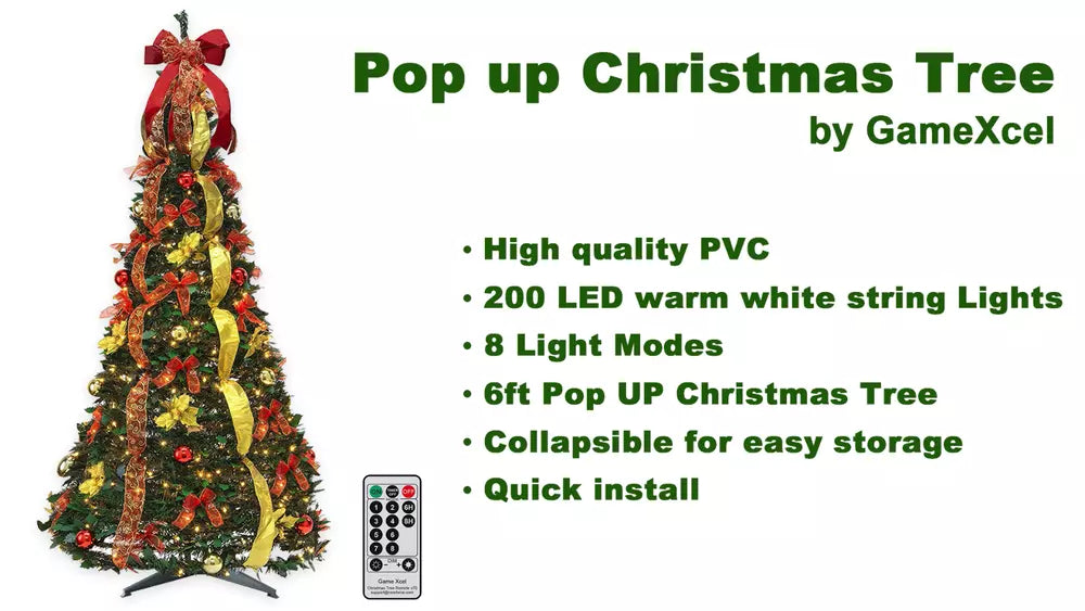 6ft Pop Up Pre Lit Christmas Tree Pull Up Xams Decor Tree 200 Lights Collapsible
