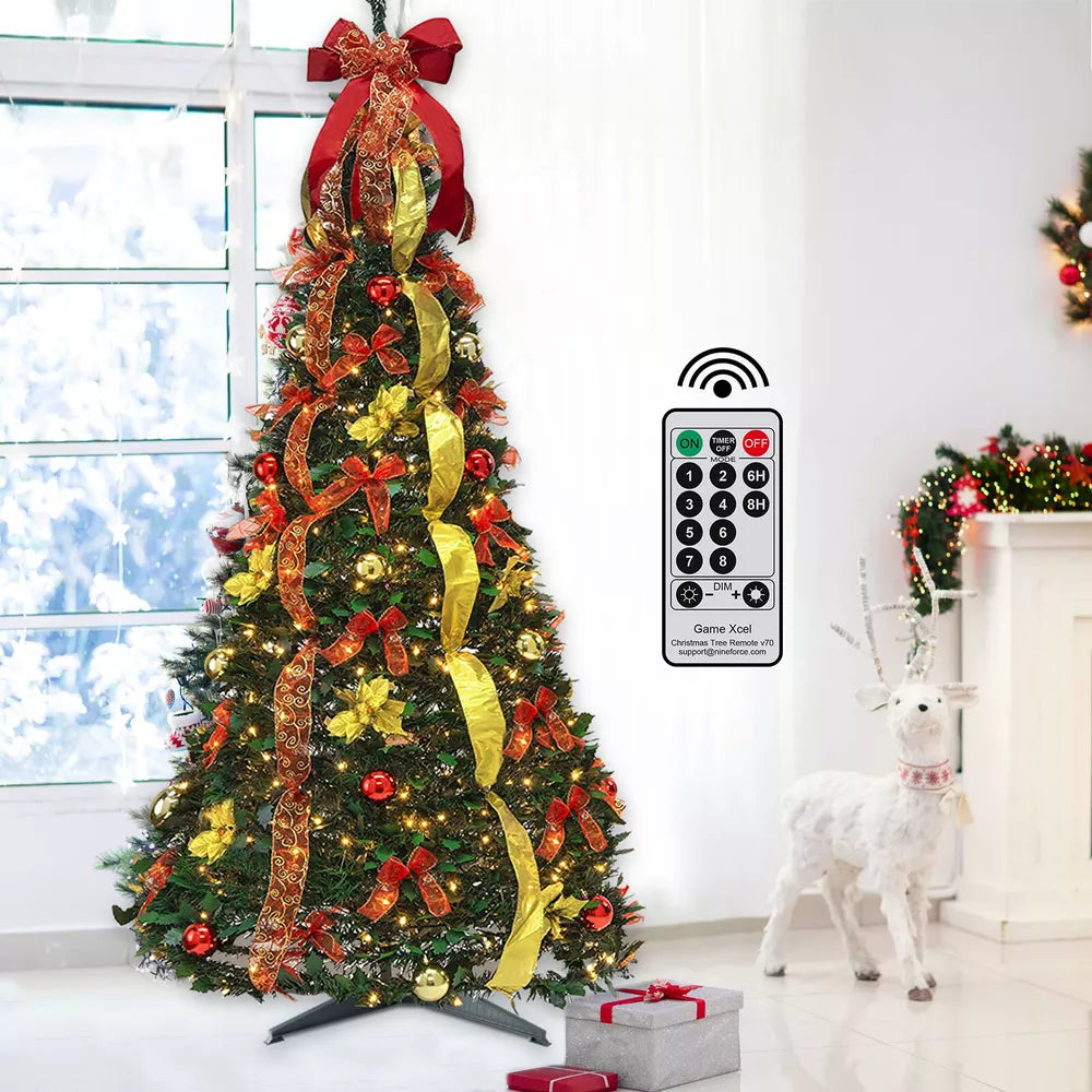 6ft Pop Up Pre Lit Christmas Tree Pull Up Xams Decor Tree 200 Lights Collapsible