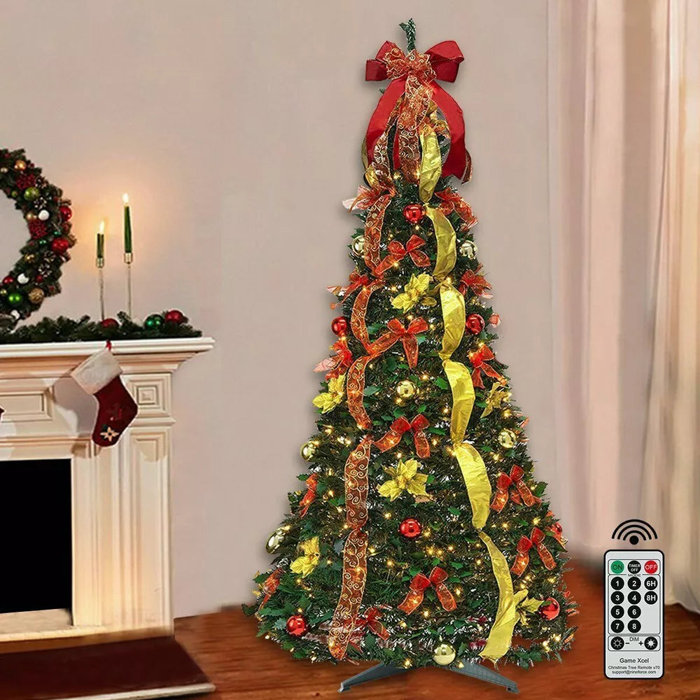 6ft Pop Up Pre Lit Christmas Tree Pull Up Xams Decor Tree 200 Lights Collapsible