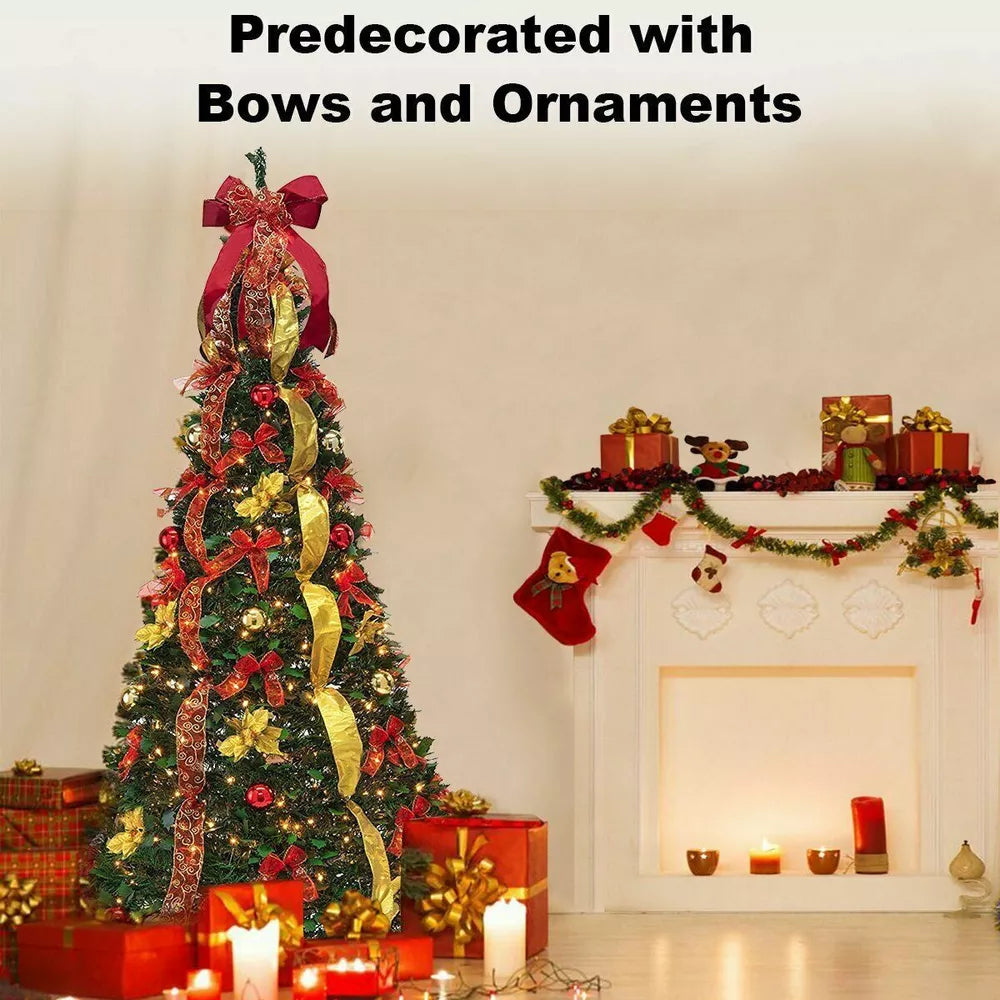 6ft Pop Up Pre Lit Christmas Tree Pull Up Xams Decor Tree 200 Lights Collapsible