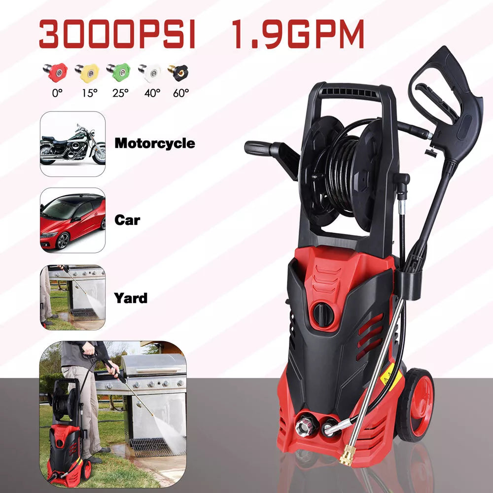 Electric High Pressure Washer Garage Patio Floor Silt Water Jet Cleaner 3000PSI