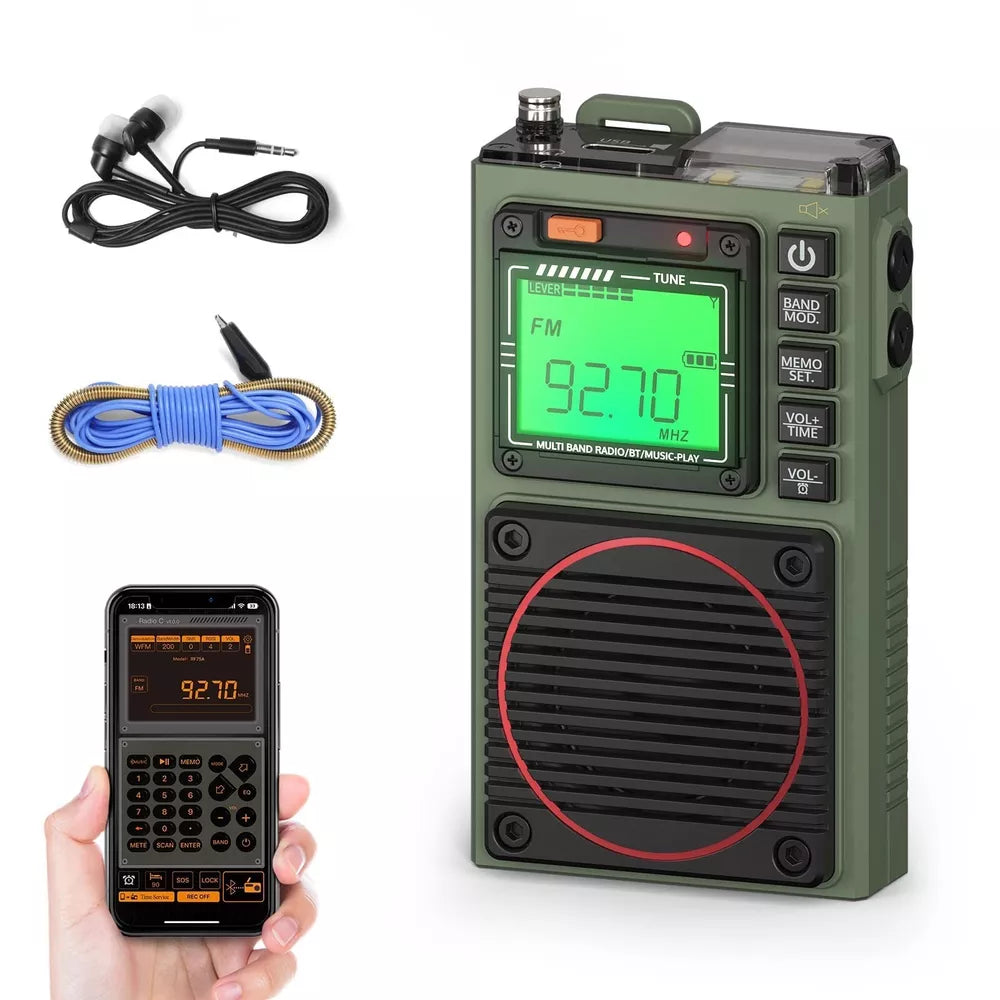 Raddy RF75A APP Control Shortwave Radio AM/FM/VHF/SW/WB Weather Radio Bluetooth