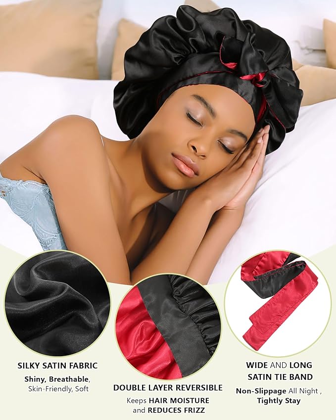 Satin Bonnet Silk Hair Bonnets for Black Women Curly Hair Wrap for Sleeping Cap