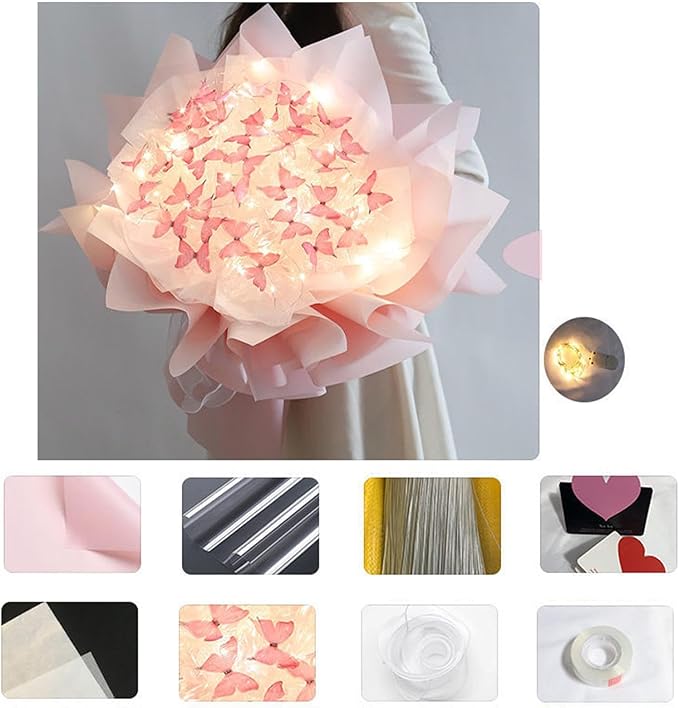 Diy Butterfly Bouquets Handmade Butterfly Flower Package W/ Light String Wedding