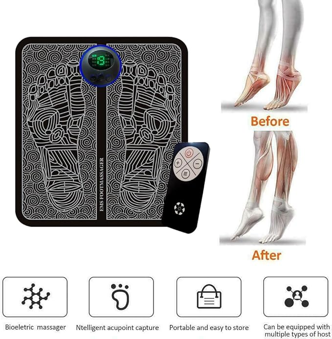 New Black, Rechargeable EMS Foot Massage Pad with Electric Stimulator for Leg