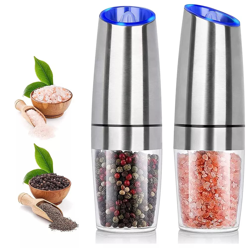 2PC Electric Pepper & Salt Grinder Automatic Adjustable Coarseness Battery Power