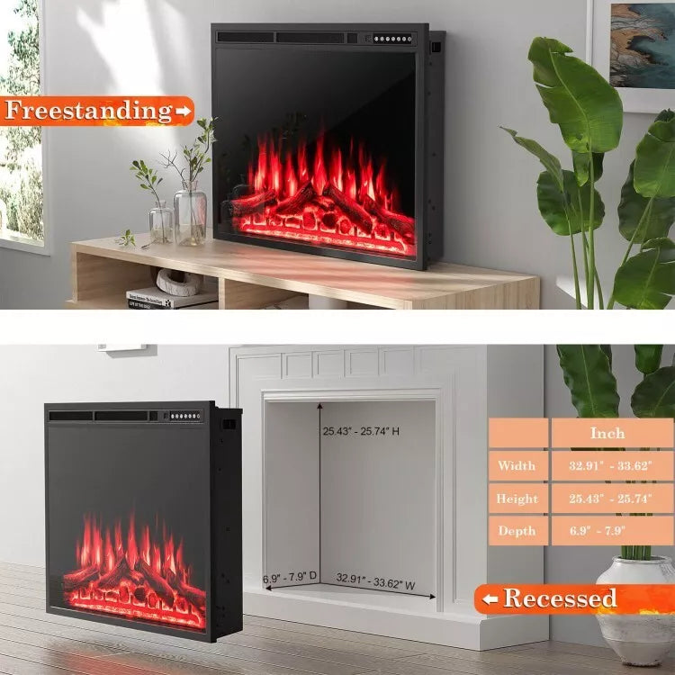 34'' Electric Fireplace Insert Heater Log Flame Effect W/ Remote Control 1500W