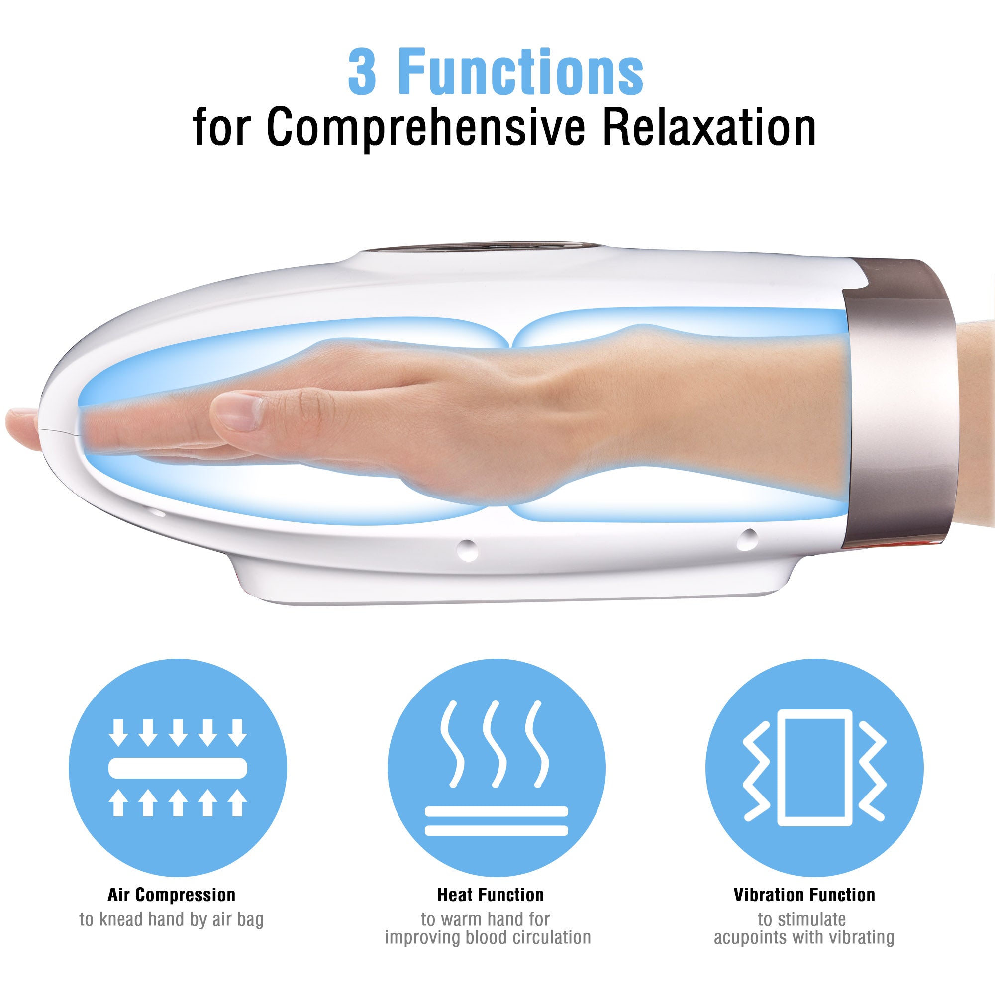 Cordless Electric Hand Massager 6Level Therapy Machine Pressure Pain Relief Heat