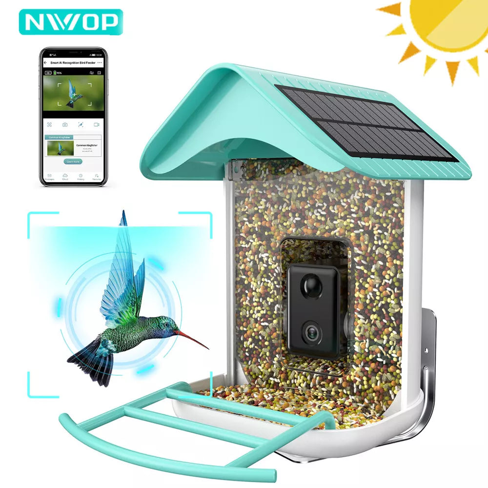 NIVIOP 1080P HD Video Bird House Smart Bird Feeder with Camera & 2 Solar Panels