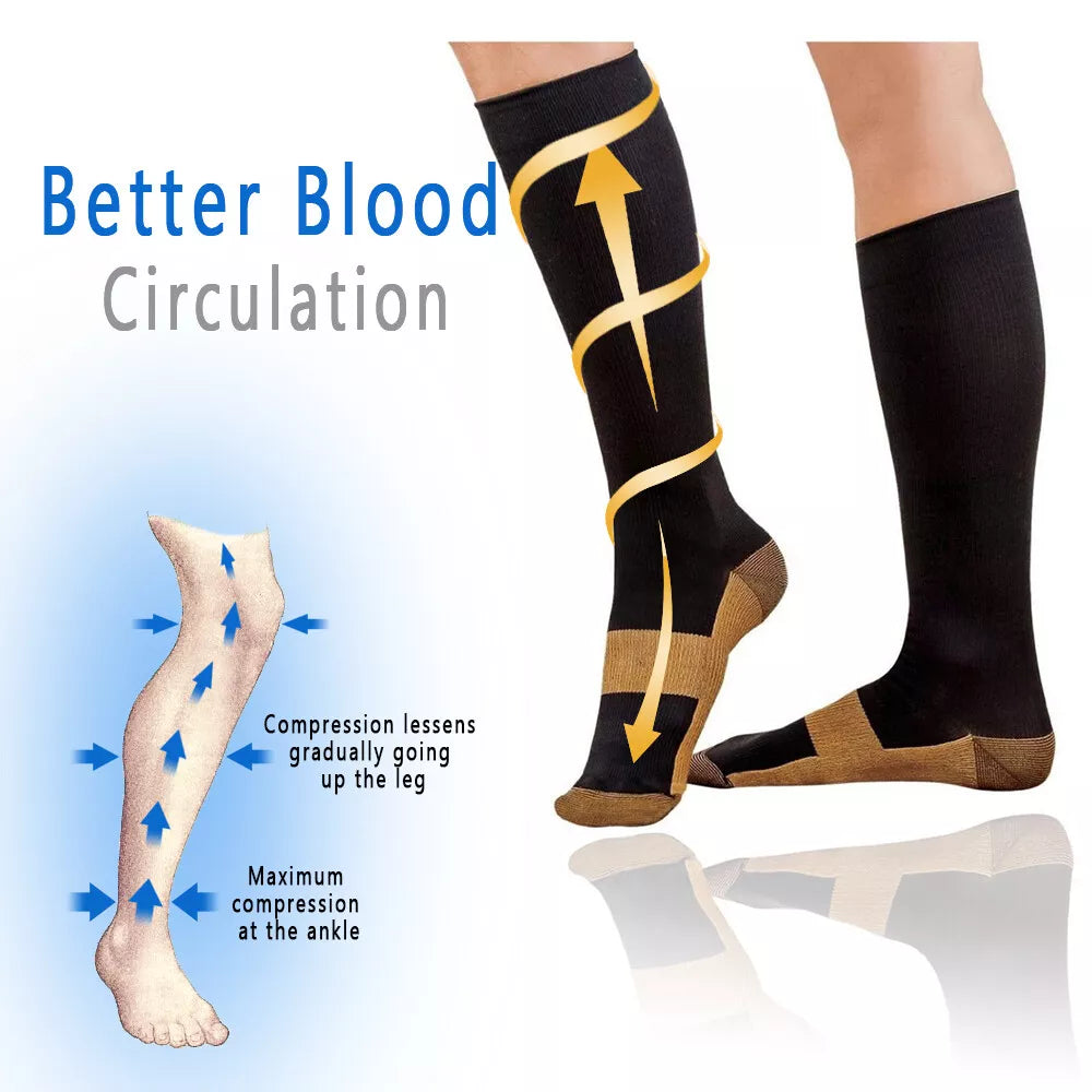 (10 Pairs) Copper Compression Socks 20-30mmHg Graduated Support Mens Women S-XXL