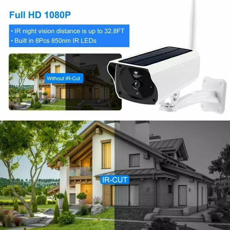 1080P HD Outdoor Solar Powered Wireless IP Camera WiFi Security Cam Night Vision