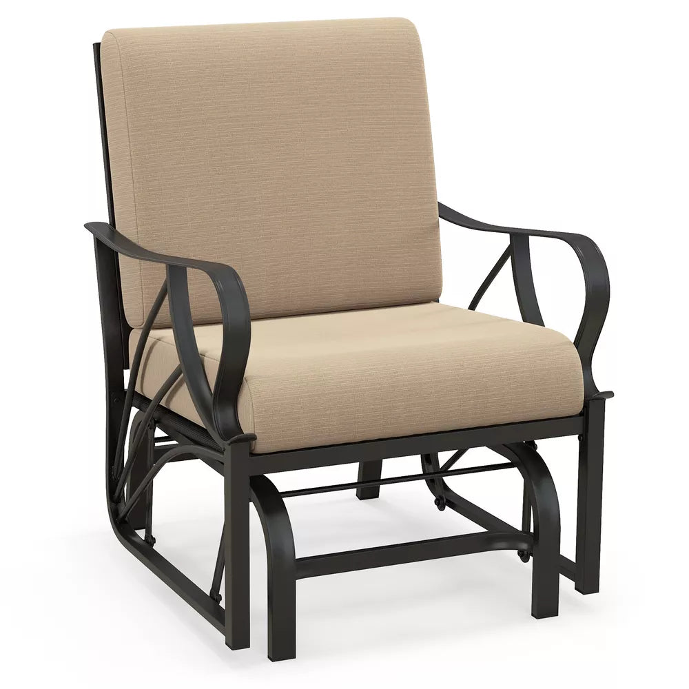 Patio Rocking Chair w/Cushion Heavy-Duty Metal Frame Smooth Glider