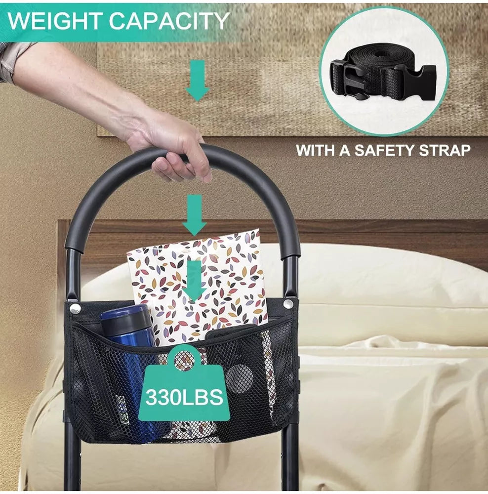 Bed Safety Grab Rail w/Safety Strap, Legs & Storage Pocket Adjustable Height