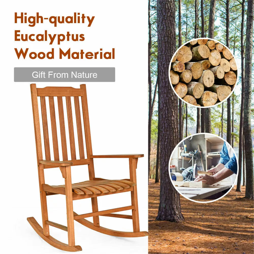 Outdoor Eucalyptus Rocking Chair Single Rocker for Patio Deck Garden Natural