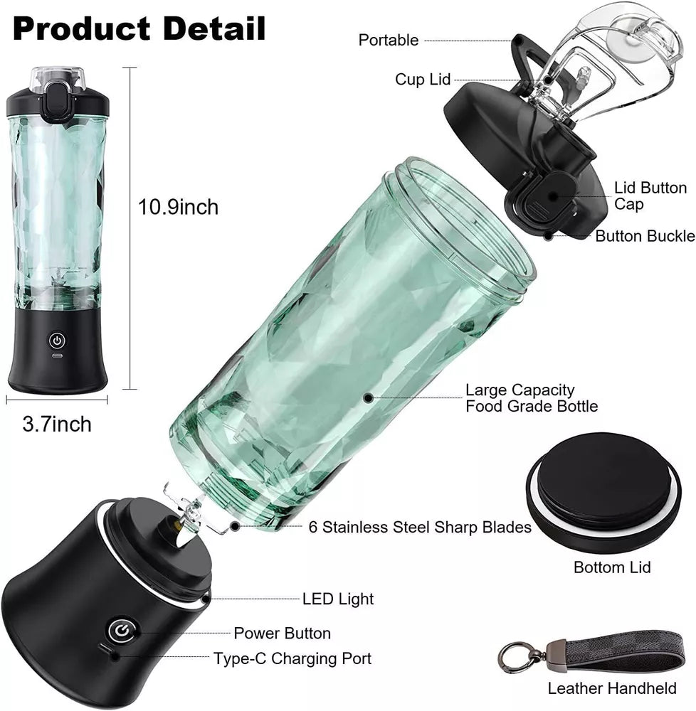 600ml Portable Personal Smoothie Mixer，Usb Rechargeable Mini Blender Juicer Cup